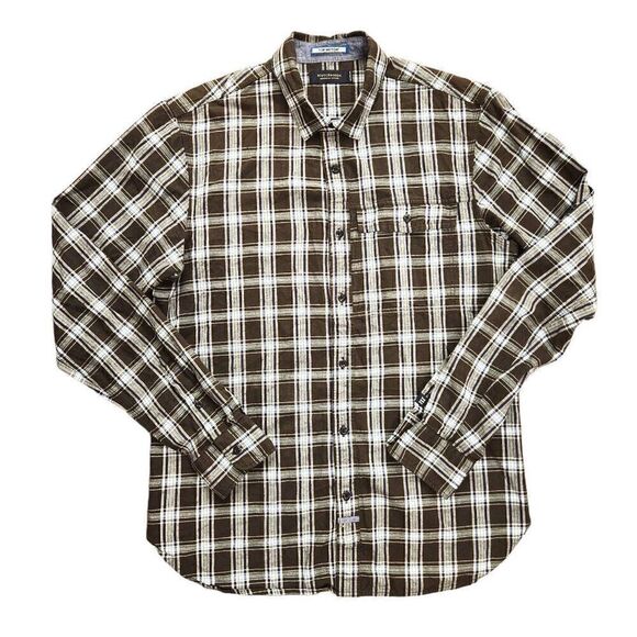Scotch & Soda mens Med Plaid button up shirt. Regular fit green/brown longslv - Picture 2 of 11